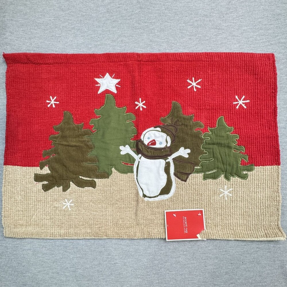 Christmas Snowman Tapestry Accent Rug 24"x36" Applique Throw Mat Cotton NEW